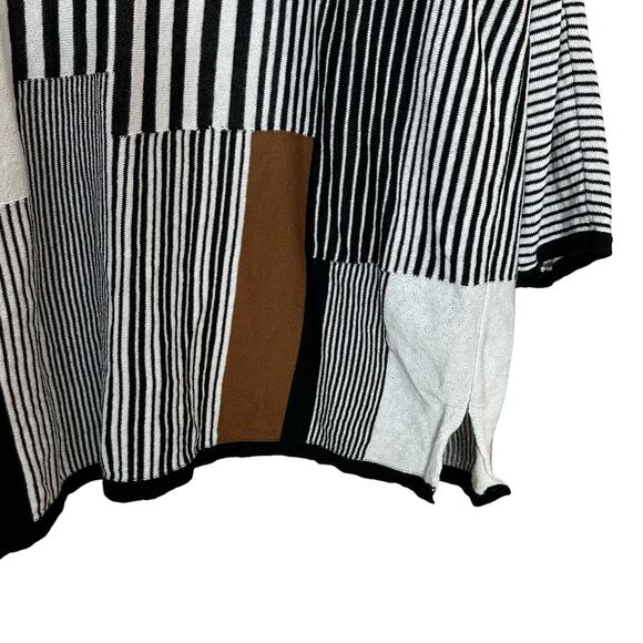 Chicos Lightweight Open Front Knit Cardigan XL Black White Brown Stripe Size 3 - Picture 6 of 8